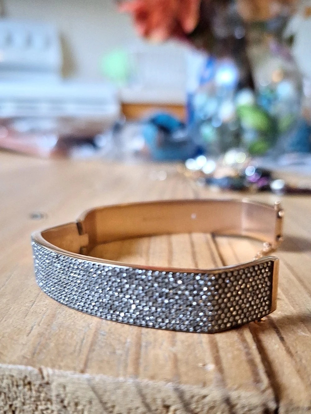 Michael Kors Rhinestone Cuff Bracelet in Rose Gold & Silver